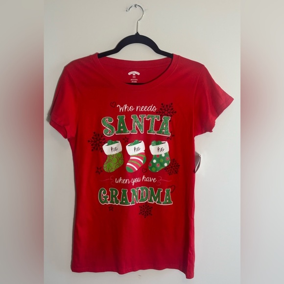 Holiday Time Tops - “Who Needs Santa When You Have Grandma” Christmas T-Shirt – Red – Size Small